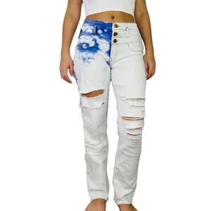 NOBO Y2K High Rise Skinny Leg Bleach Dye Jeans 27" Reworked